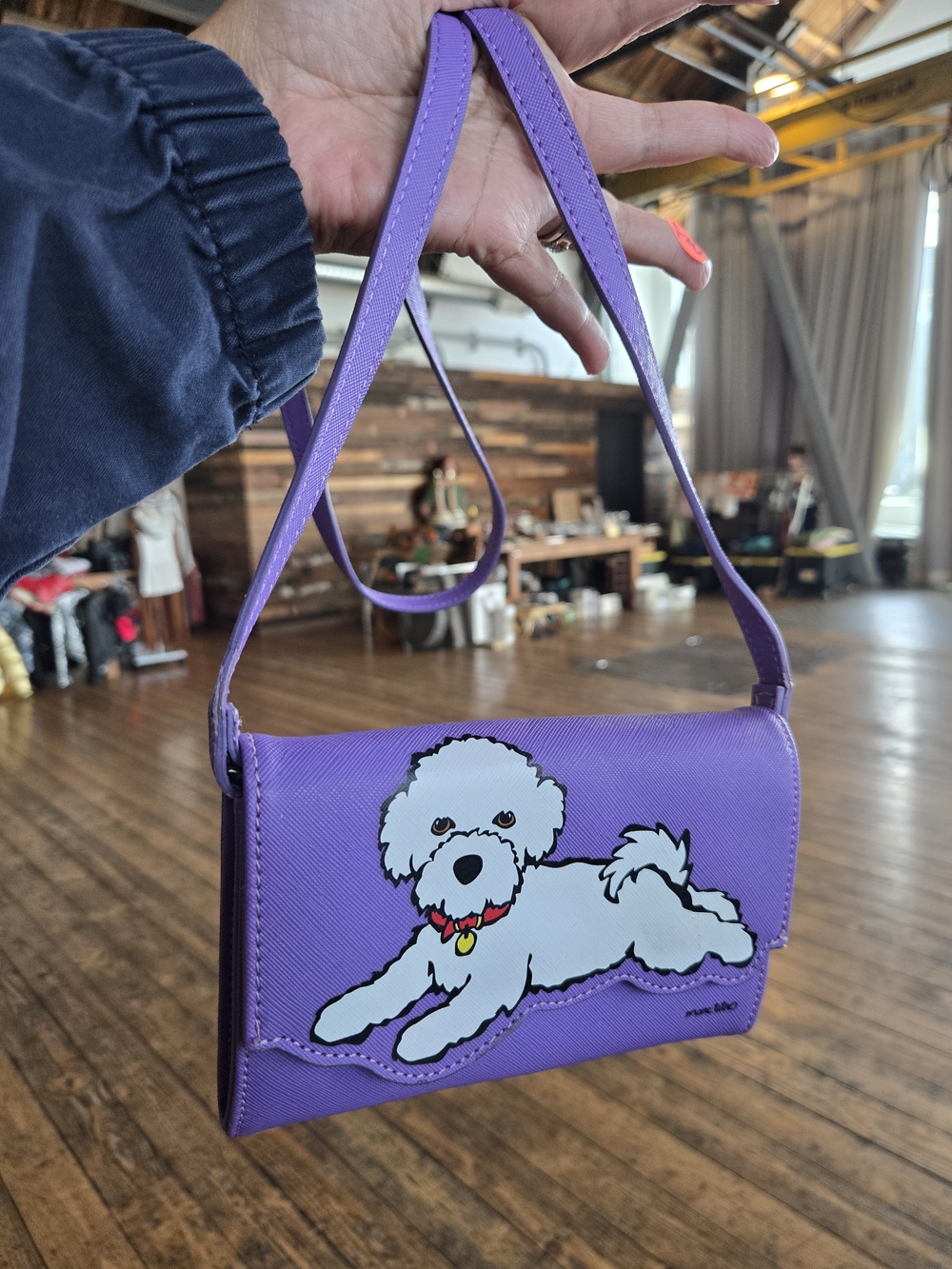 Marc Tetro Purple Wallet Crossbody Purse with White Poodle Dog Design